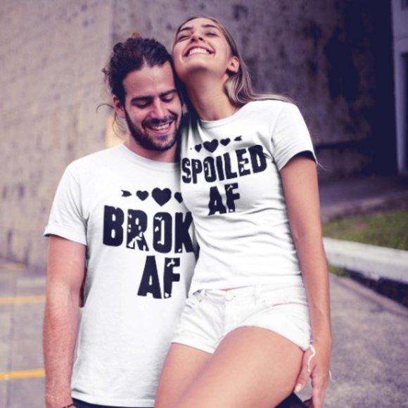 DASTASH Tops - 2PC SPOILED AF BROKE AF COUPLES ANIIVERSARY VDAY
